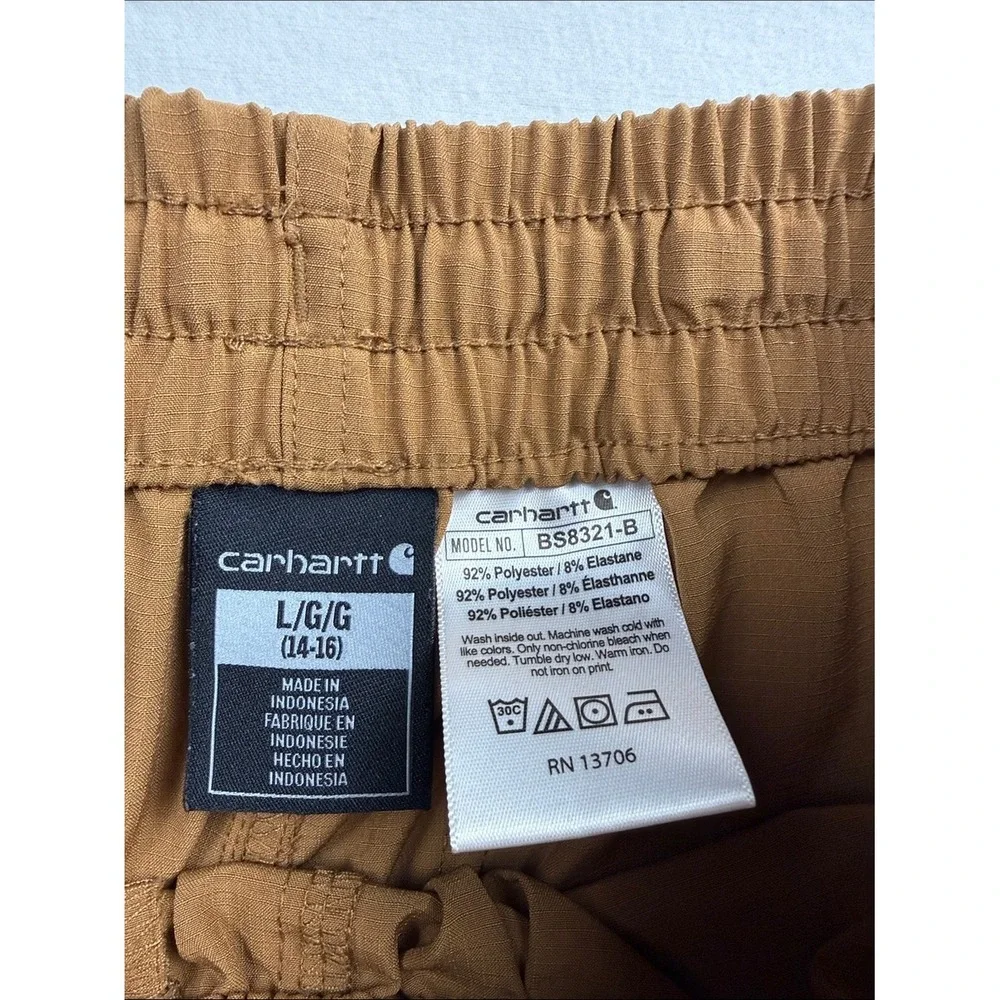 Carhartt Kids Boys Brown Elastic Waist Outdoor Utility Trail Shorts Size L 14-16